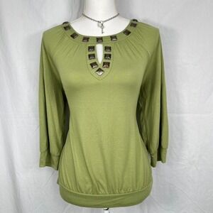 2000s y2k beaded half sleeve spring green top